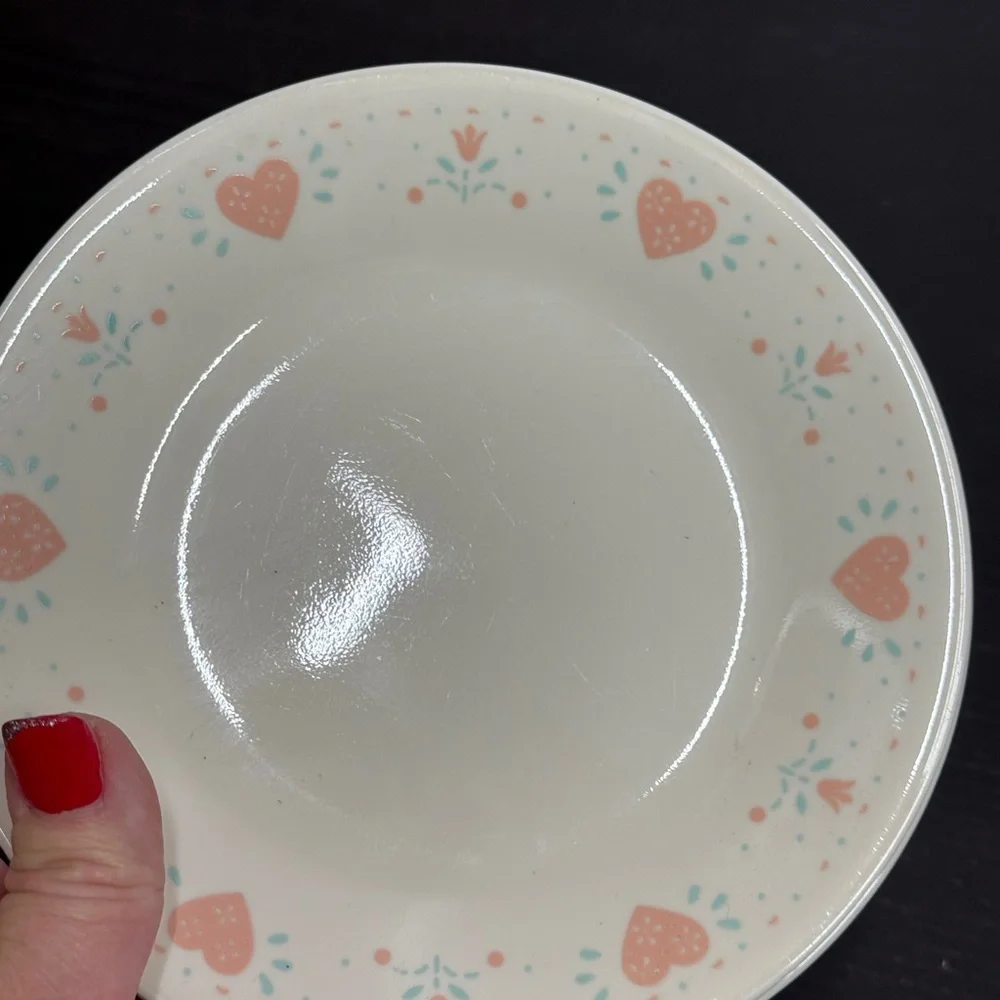 Corelle Forever Yours Pink and Blue Dinnerware Set with Heart Design set of 4